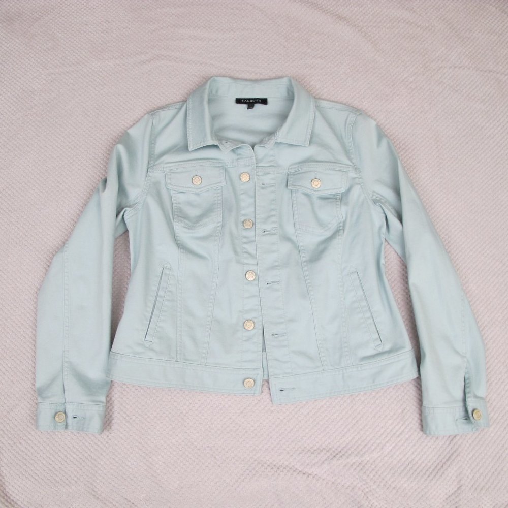 Talbots Seafoam Green Jean Jacket Women's M Cotton Blend Stretch 511